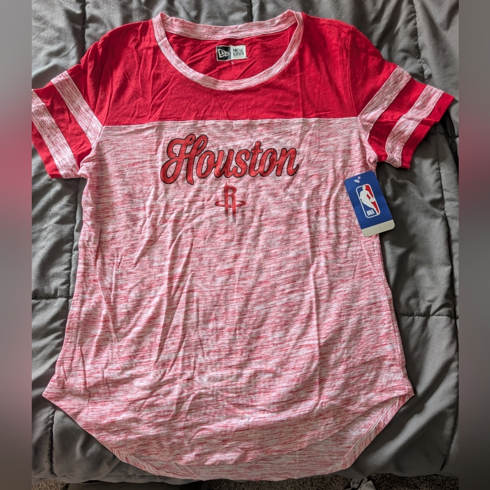 New Era Women's Red and White Houston Short Sleeve Tee
